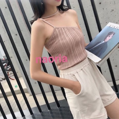 即納再入荷   ３色展開紐ワンショルリブニット