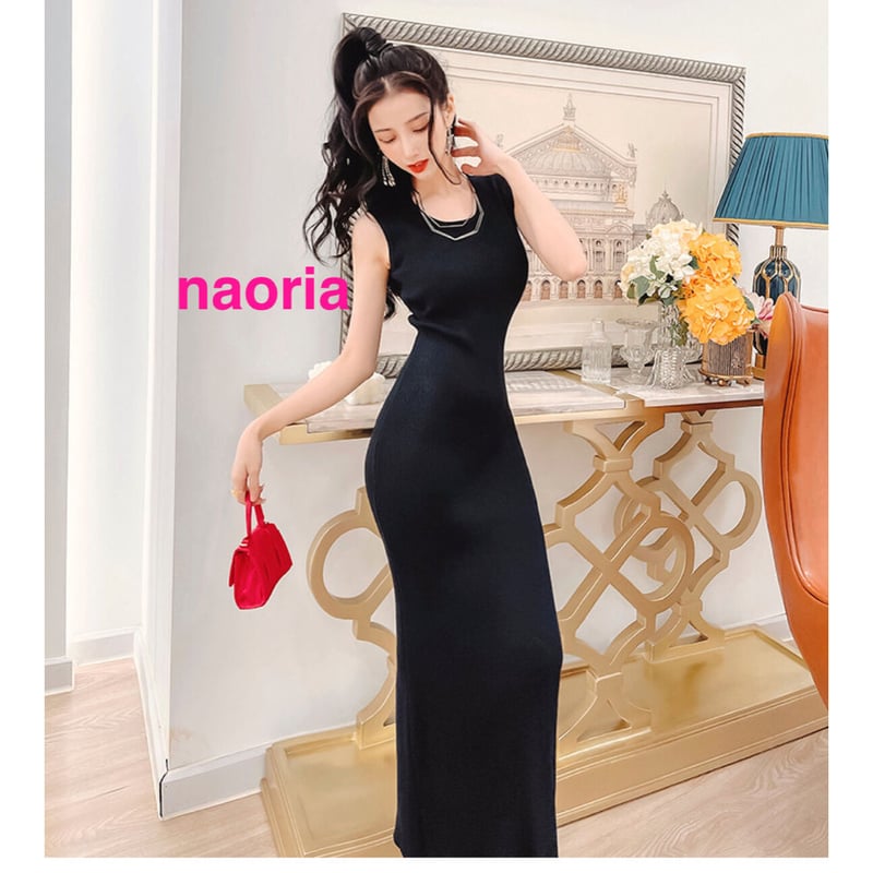 即納 3色展開 タイトノースリーブロングワンピース | naoria
