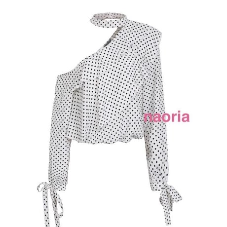 即納再入荷  ２色展開ドットワンショルブラウス