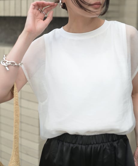 [冷感]オーガンジーレイヤードフレンチスリーブTOPS