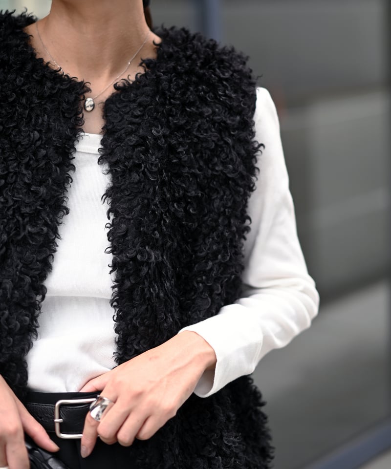 MORABITO ダークグレー ファージレ38美品 Merfirge ファーベスト ラビットベスト メルトン ジレ ロング丈