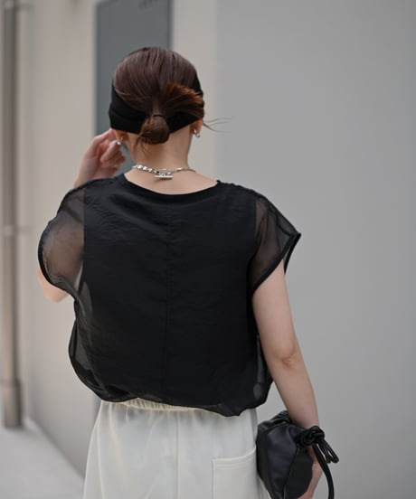 [冷感]オーガンジーレイヤードフレンチスリーブTOPS