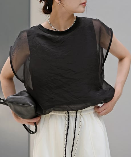 [冷感]オーガンジーレイヤードフレンチスリーブTOPS