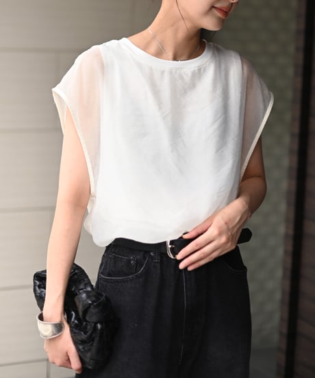 [冷感]オーガンジーレイヤードフレンチスリーブTOPS