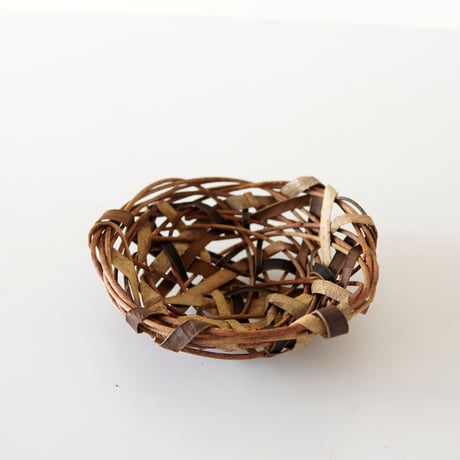 古民具手編み籠大と小セット 古い竹編みの浅籠 平籠 トレー型編みかご 幅約40cm 頑丈 ござ