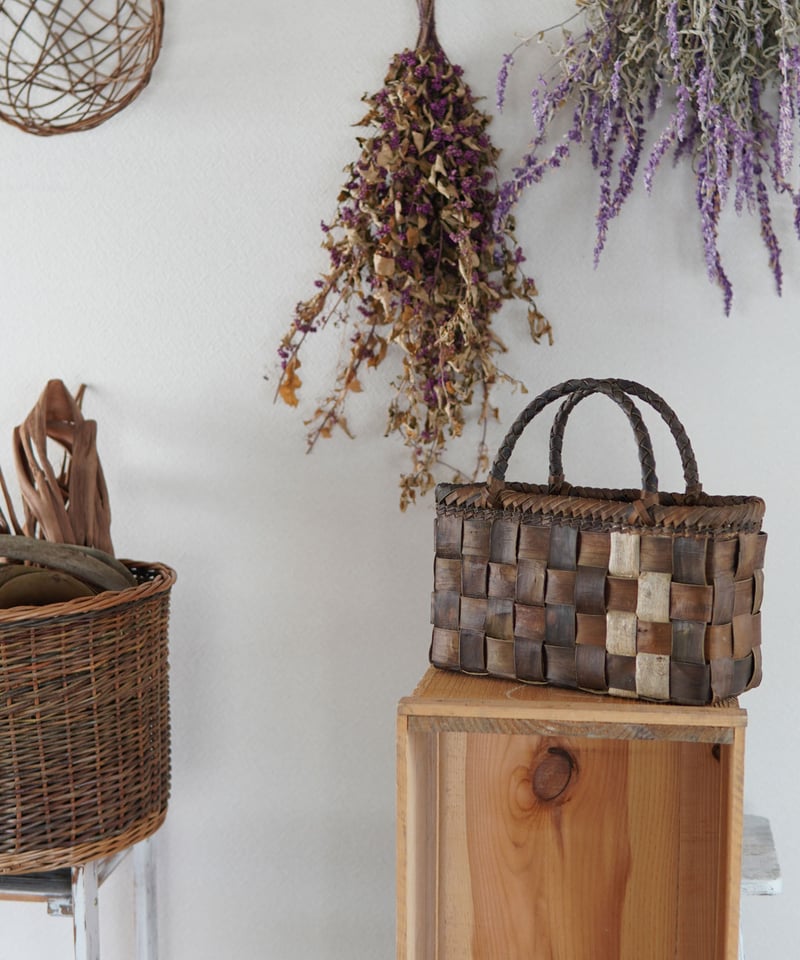 フト編み 裏皮』胡桃樹皮のかごバッグ 横幅30cm (オズのかごバッグ