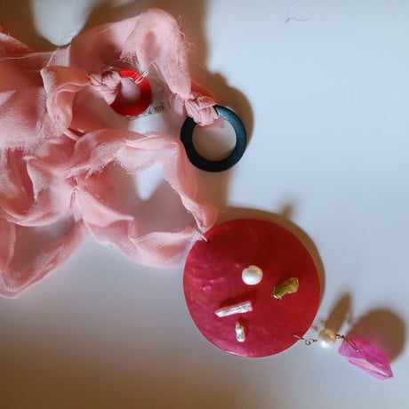 手染めsilk ribbon/ shell necklace 4color