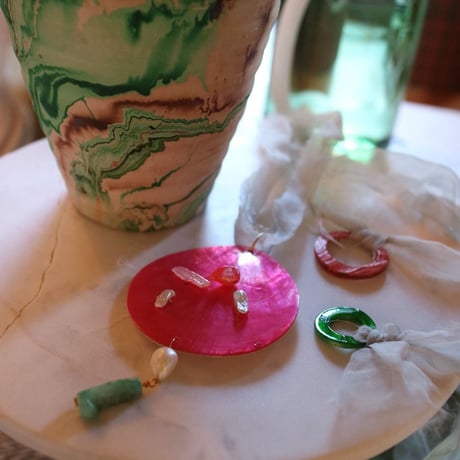 手染めsilk ribbon/ shell necklace 4color