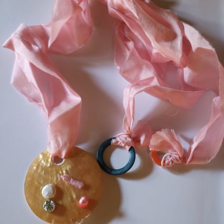 手染めsilk ribbon/ shell necklace 4color