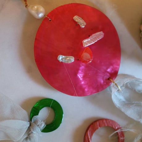 手染めsilk ribbon/ shell necklace 4color