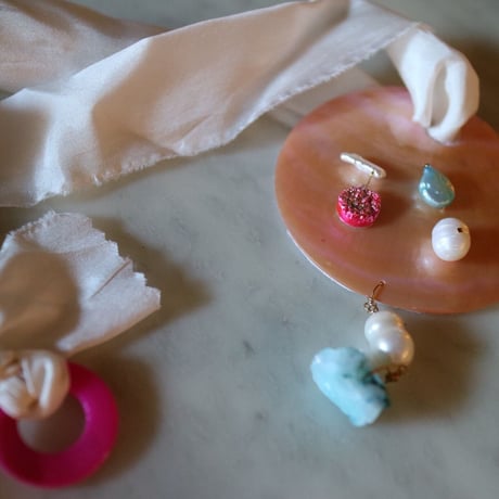手染めsilk ribbon/ shell necklace 4color