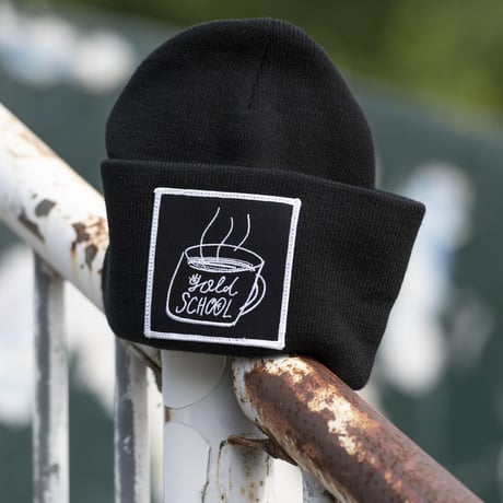 gold school coffee cup beanie