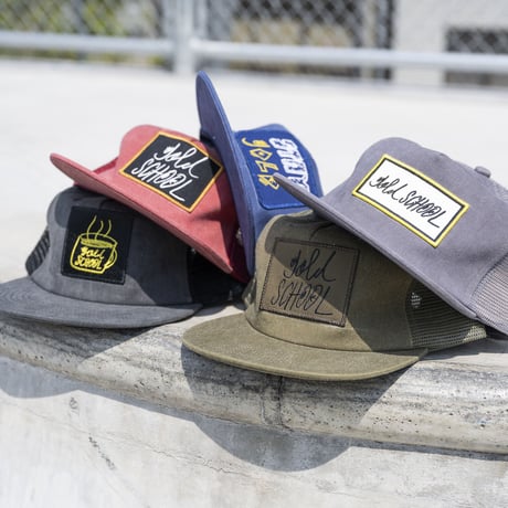 gold school logo mesh cap
