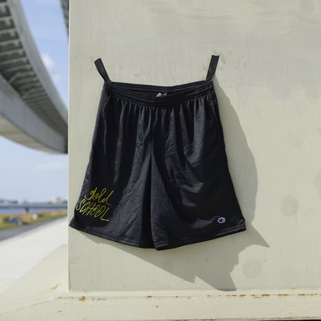 gold school nylon mesh shorts
