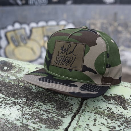 gold school logo woodland camo cap