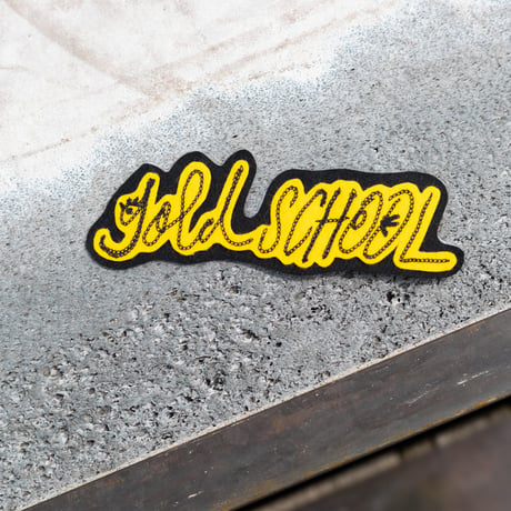 gold school logo chain stitch patch