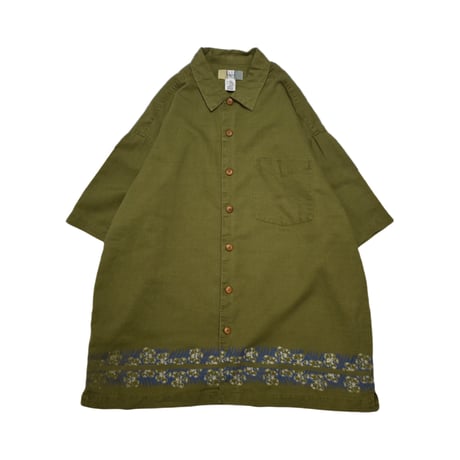 Flower Design Ramie S/S Shirt
