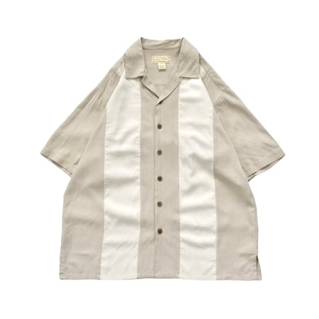 Switching Open Collar Silk S/S Shirt