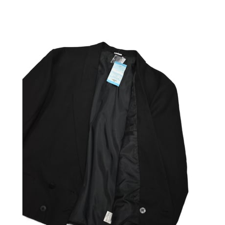 EURO Vintage Linen Blend Cropped Double Breasted Jacket -Black-