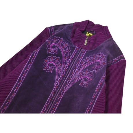 BoB Mackie Embroidery Knit Sleeve Suede Leather Jacket