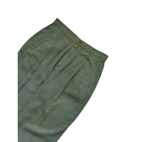 Vintage One Tuck Olive Linen Slacks
