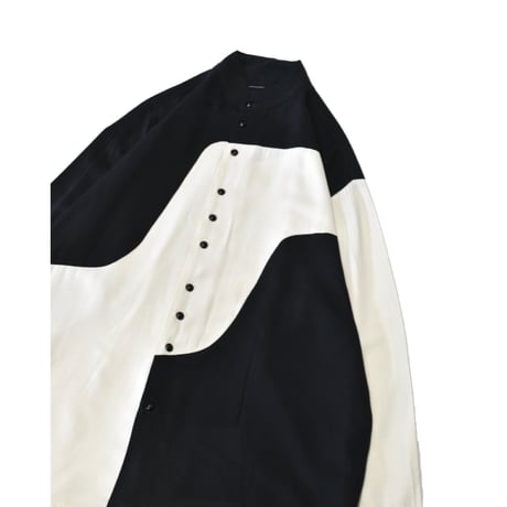 Rayon Blend Panel Stand Collar Shirt