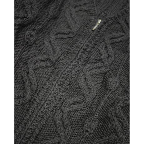 Vintage Collarless Zip Cable Knit Sweater