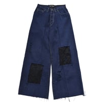 ”Remake by VERS” Lace Panel Distressed Denim Trousers