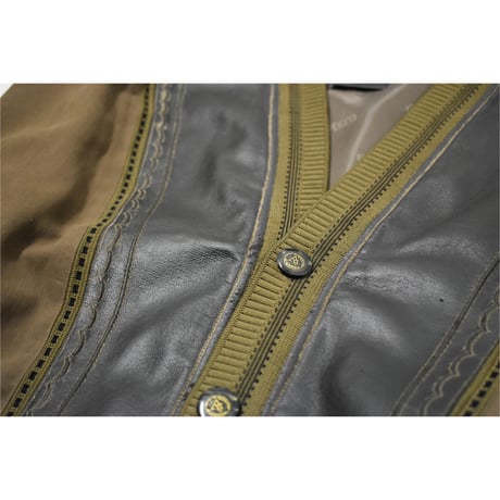 Leather Switching Knit Cardigan Jacket