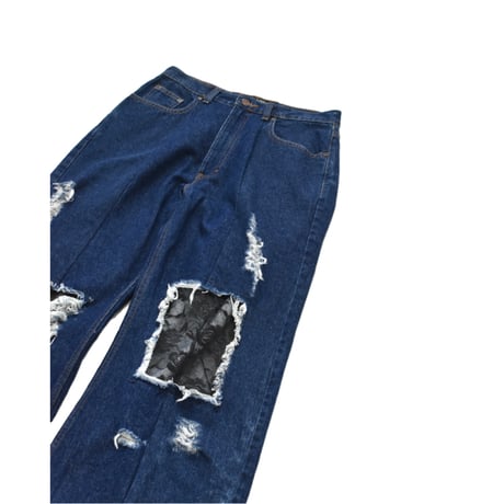 ”Remake by VERS”  Lace Panel Distressed Denim Trousers