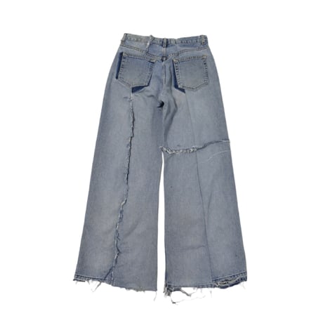 "Remake by VERS" Asymmetry Fringe Damage Flare Denim Pants