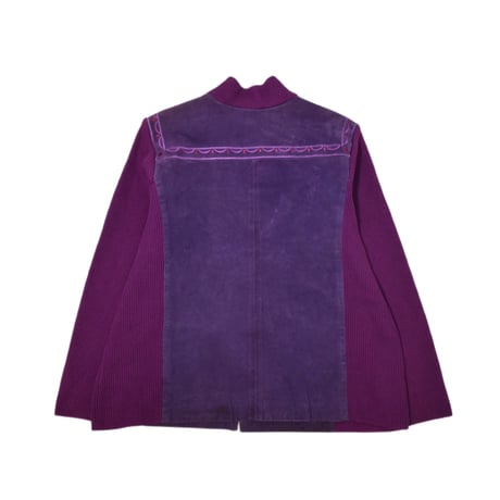 BoB Mackie Embroidery Knit Sleeve Suede Leather Jacket