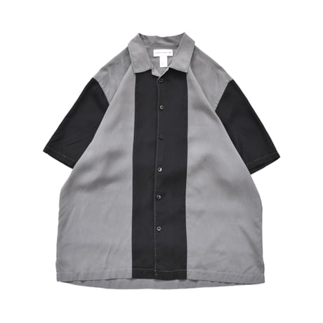 Switching Open Collar Silk S/S Shirt