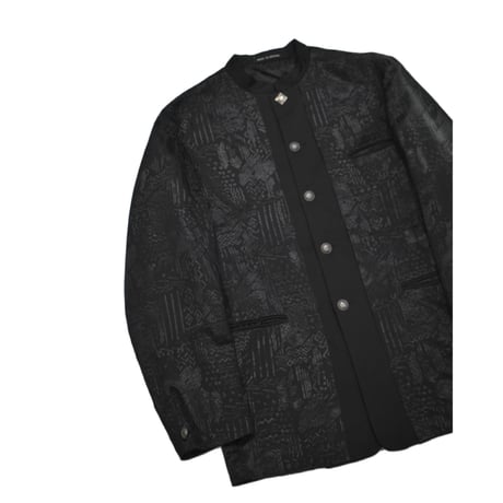 UK Vintage Collarless Tailored Jacquard Jacket