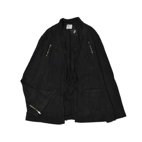 Black Linen Frill Shirt Jacket
