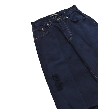 ”Remake by VERS” Lace Panel Distressed Denim Trousers