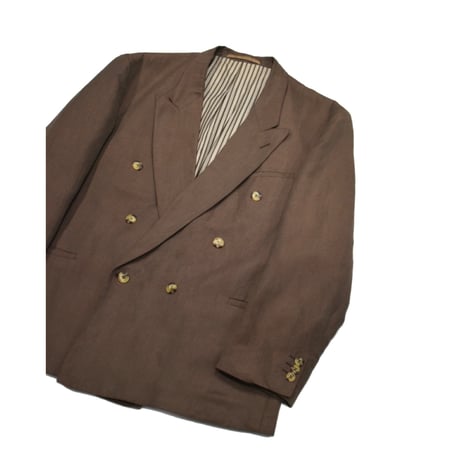 EURO Vintage Linen Blend Double Breasted Tailored Jacket -Brown-