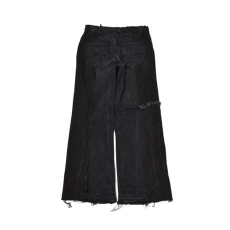 "Remake by VERS" Asymmetry Fringe Damage Flare Denim Pants