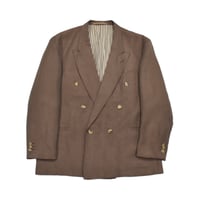 EURO Vintage Linen Blend Double Breasted Tailored Jacket -Brown-