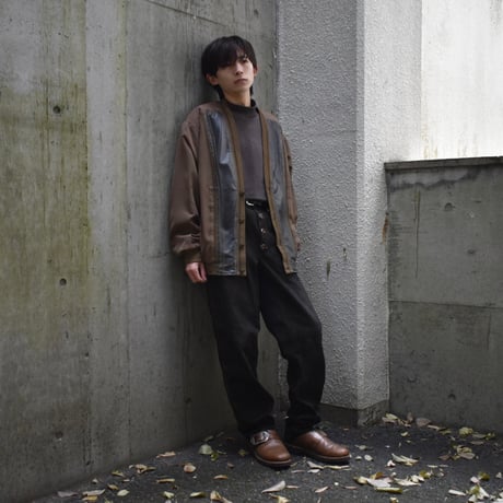 Leather Switching Knit Cardigan Jacket