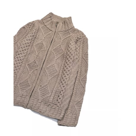 Ireland Aran Knit Stand Collar Zip Sweater