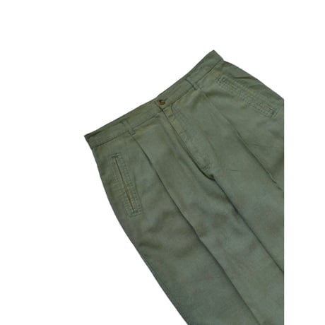 Vintage One Tuck Olive Linen Slacks