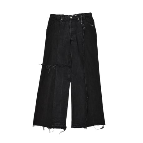 "Remake by VERS" Asymmetry Fringe Damage Flare Denim Pants