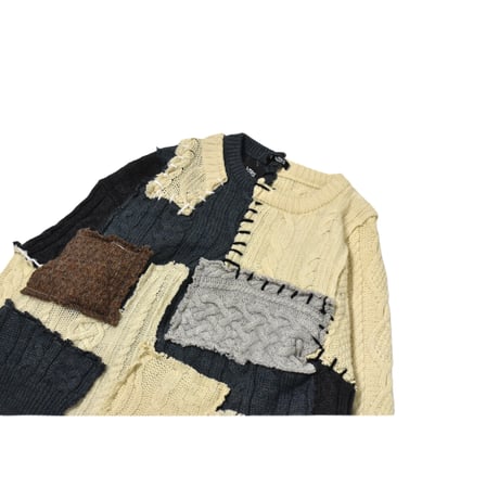 "Remake by VERS" Aran Knit Patch Design Sweater