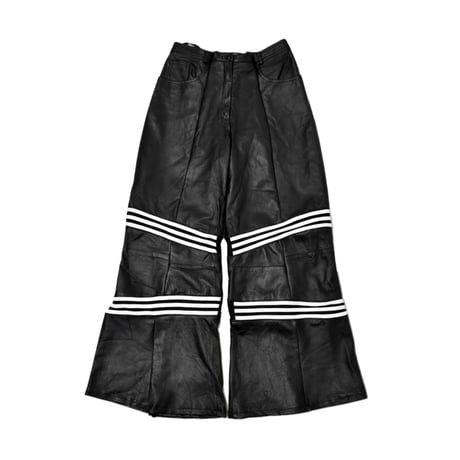 "Remake by VERS" Real Leather Stripe Wide Flare Pants