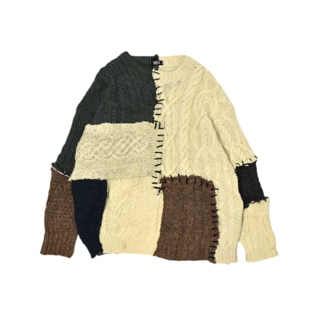"Remake by VERS" Aran Knit Patch Design Sweater