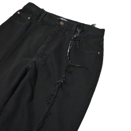 "Remake by VERS" Asymmetry Fringe Damage Flare Denim Pants - Original Overdye -