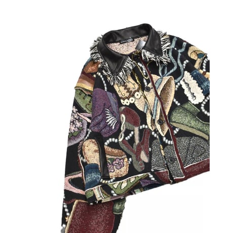 ”Remake by VERS” Fringe Collar Rug Jacket -Two Faces-