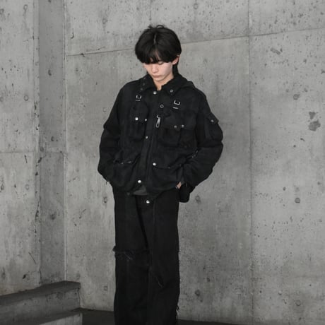"Remake by VERS" Asymmetry Fringe Damage Flare Denim Pants