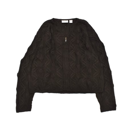 Vintage Collarless Zip Cable Knit Sweater